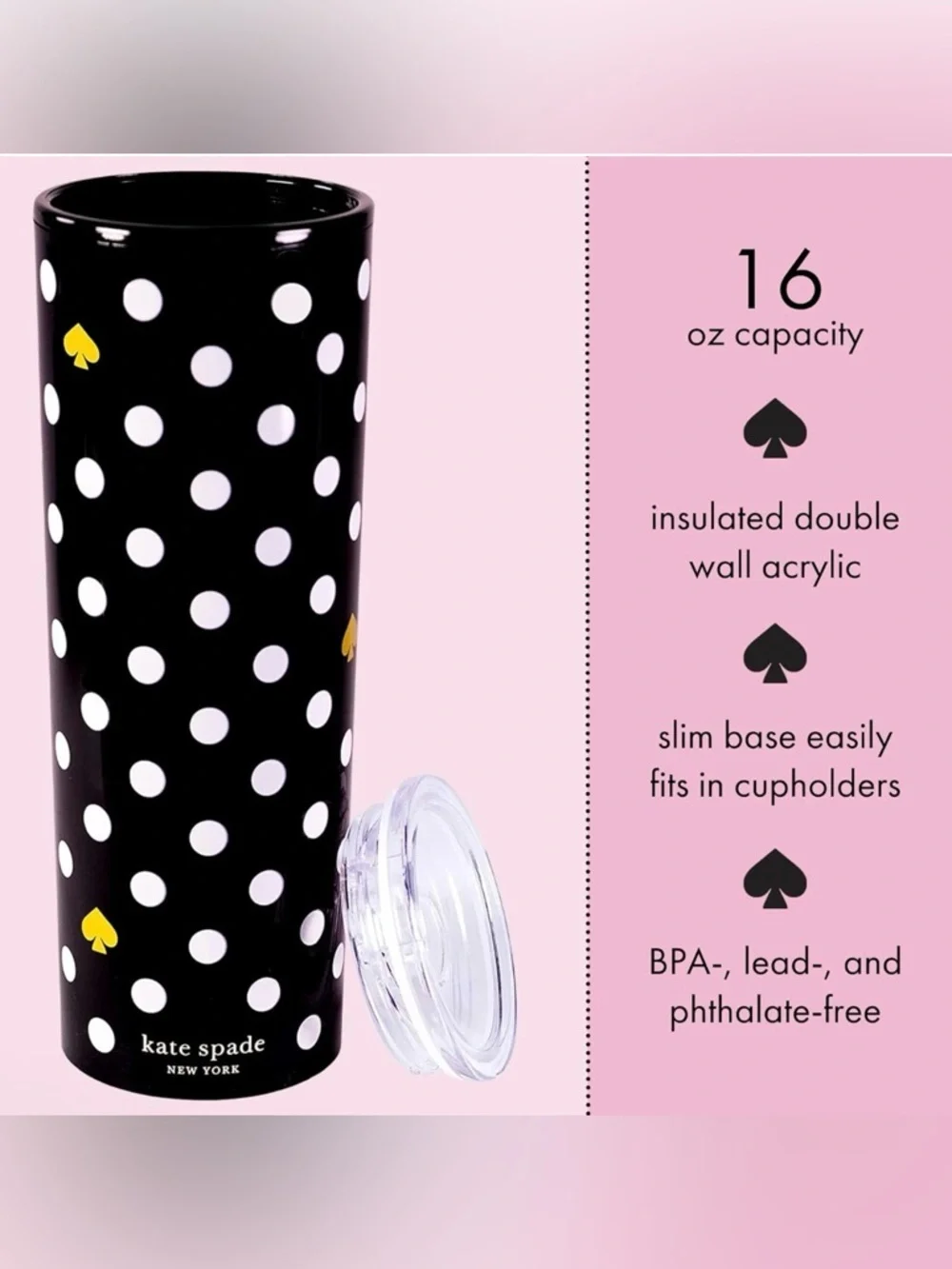 kate spade Black and White Polka Dot Tumbler 16oz